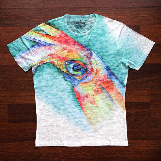 T-Shirt Digital Print Watercolor Design Men Squid