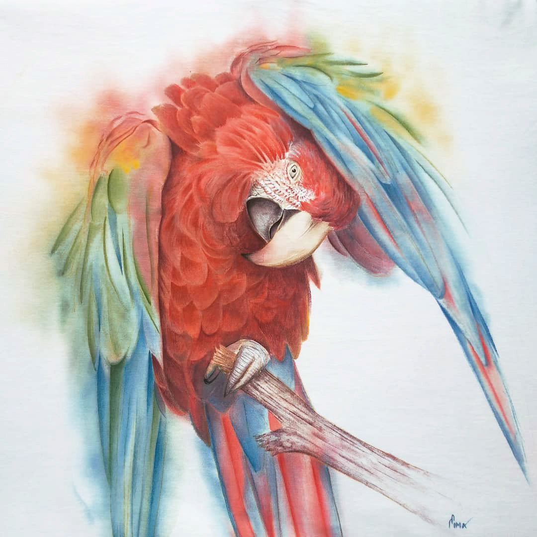 T-shirt Hand-Painted Parrot