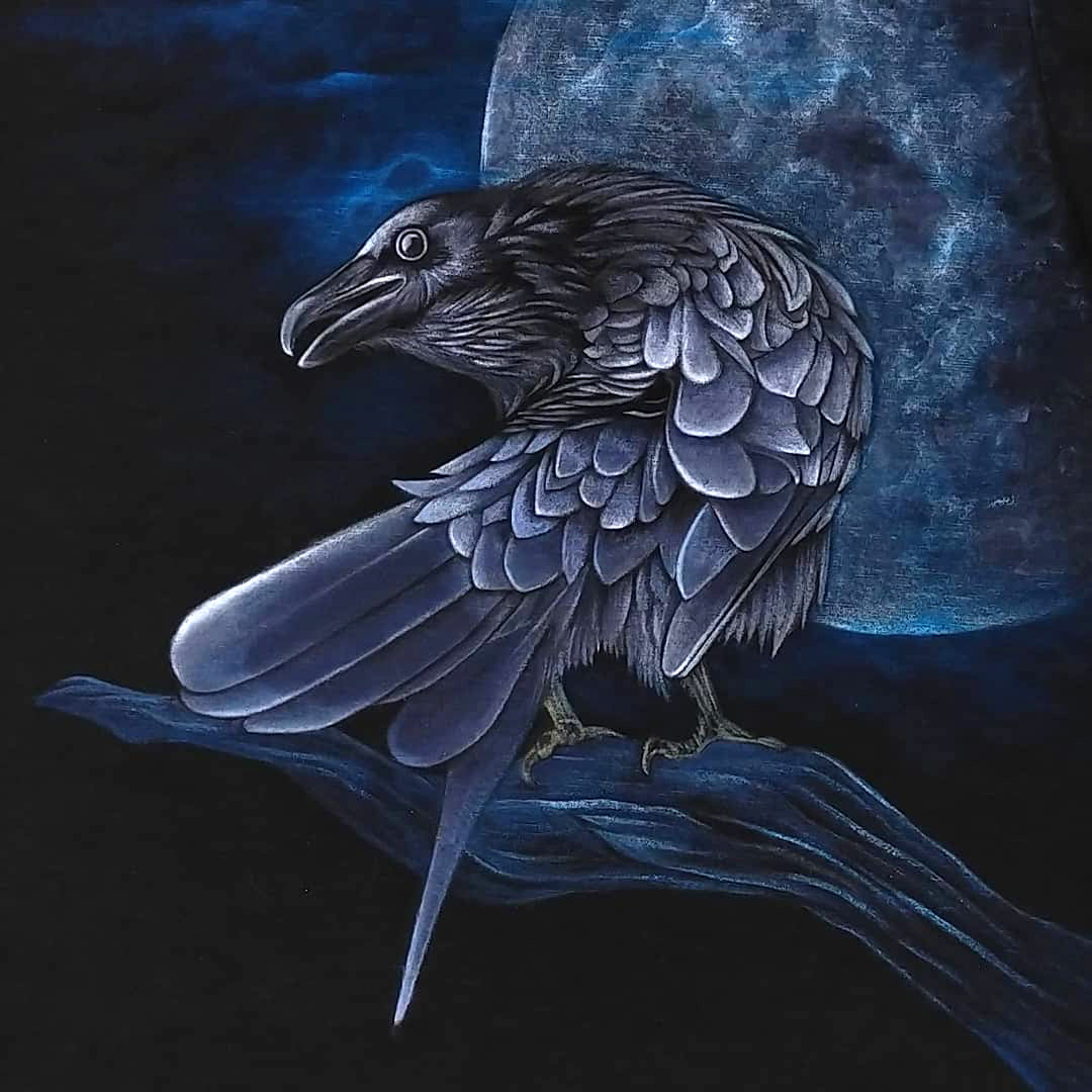 T-shirt Hand-Painted Moonlit Raven