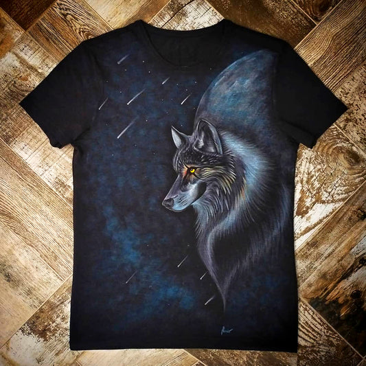 T-shirt Hand-Painted Wolf & Moon