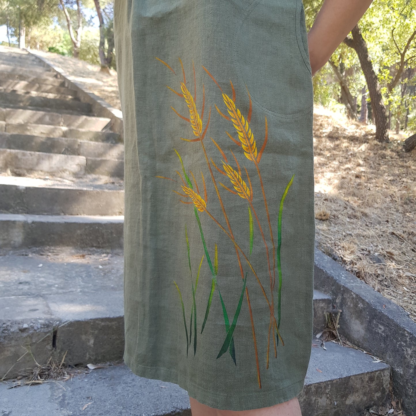 Dress Hand-Painted Wheat Green