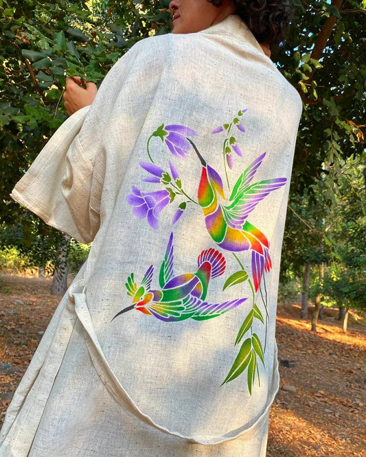 Kimono Hand-Painted Hummingbird