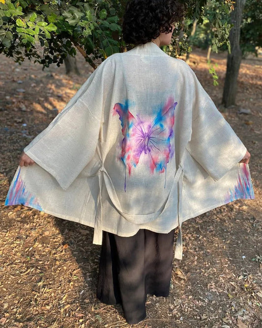 Kimono Hand-Painted ✧Butterfly✧ blue&red&purple