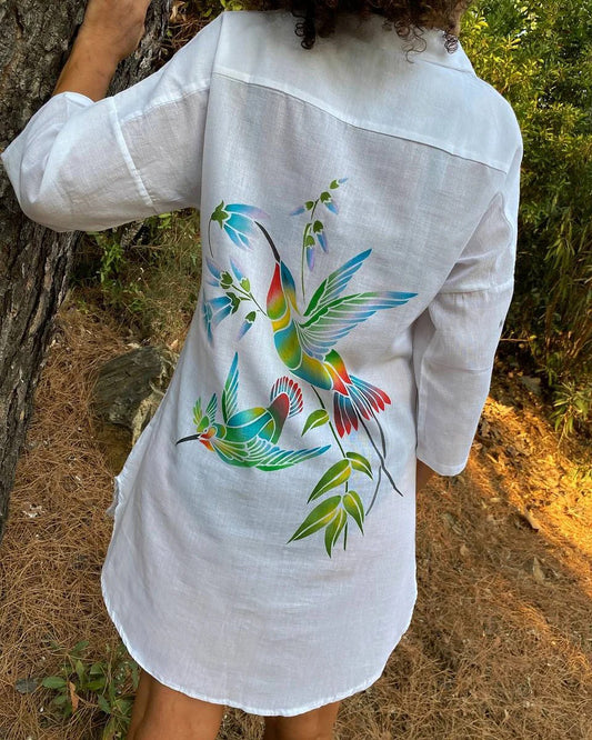 Tunic-Shirt Hand-Painted Hummingbird