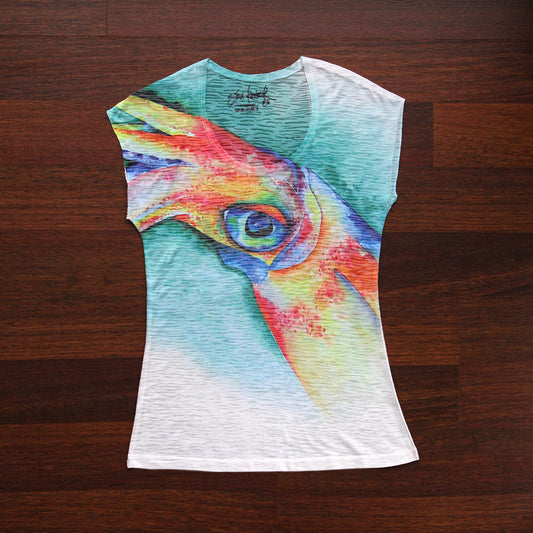 T-Shirt Digital Print Watercolor Design Women Squid