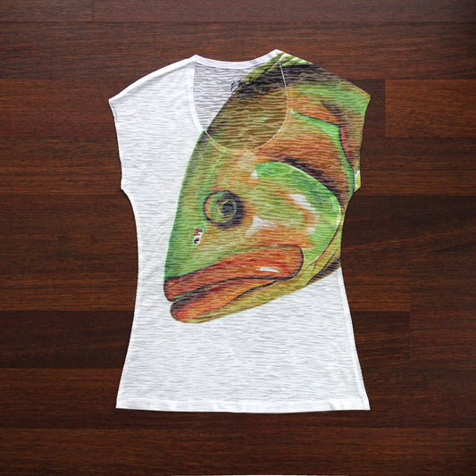 T-Shirt Digital Print Watercolor Design Women Grouper Orange